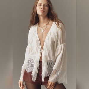 Anthropologie Sheer Ruffled Lace Blouse 